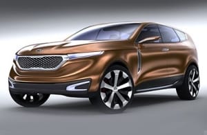 Vista frontal de tres cuartos del prototipo Kia Crosee GT