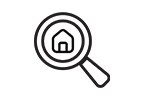 An icon of a magnifying glass with a house in its frame